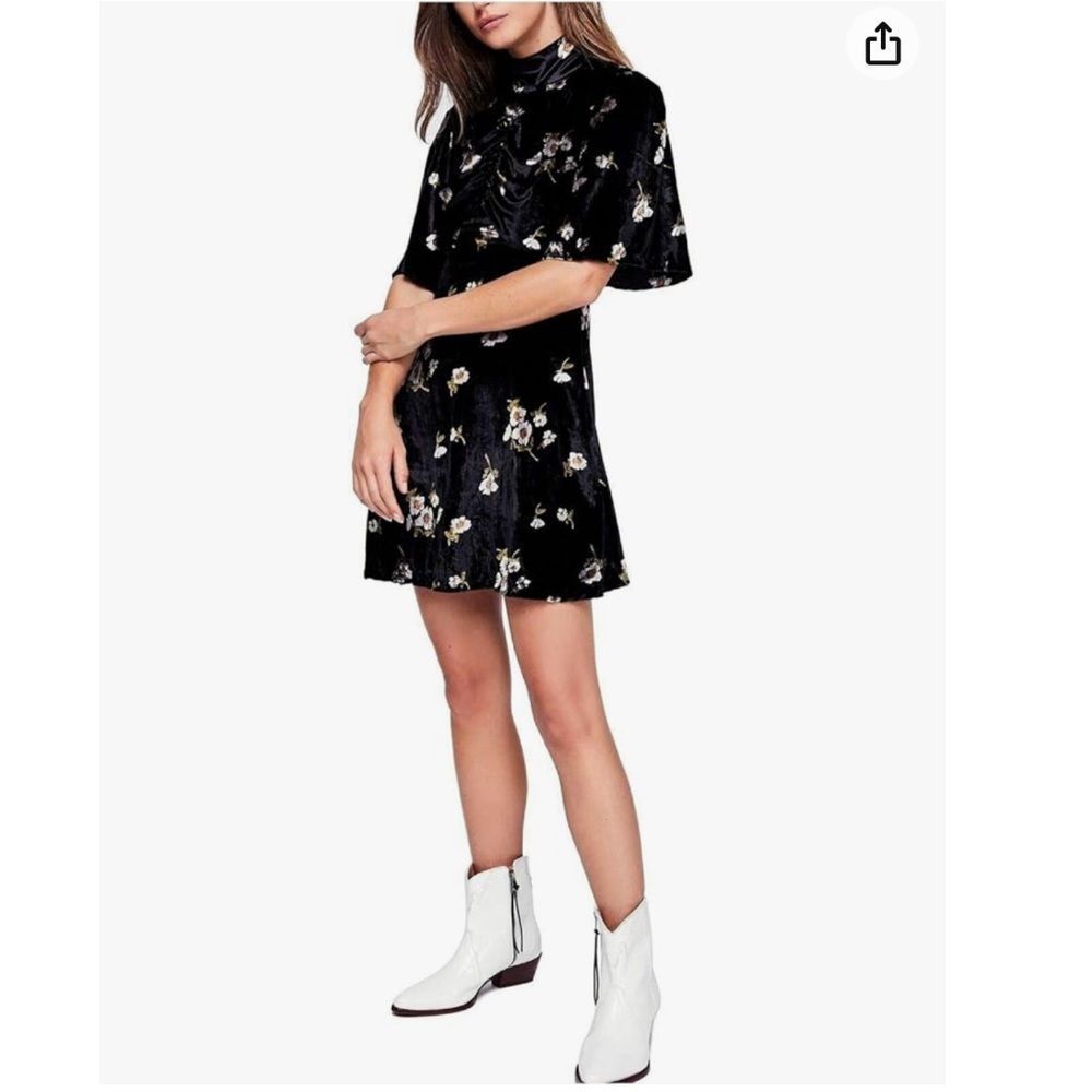 Free People Be My Baby Velvet Floral Print High Neck Mini Dress